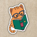 Cat with Glasses Reading Sticker