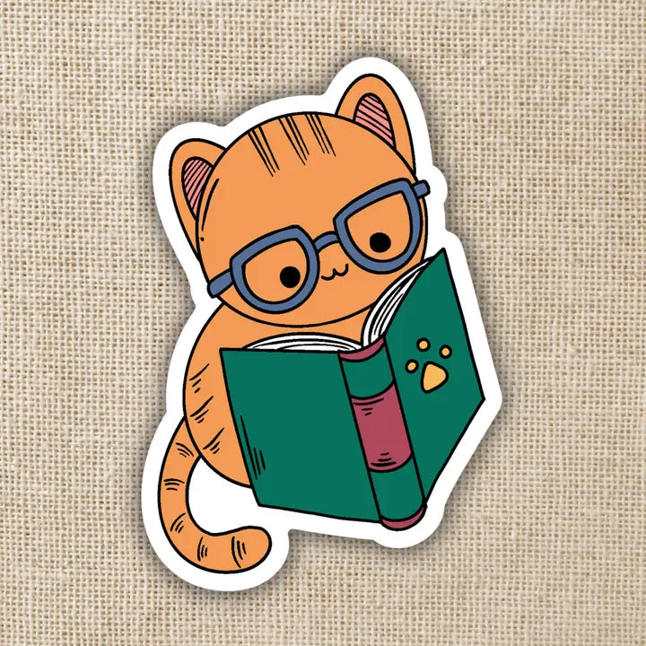 Cat with Glasses Reading Sticker