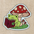 Frog Reading Under Toadstool Sticker