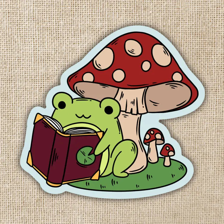 Frog Reading Under Toadstool Sticker