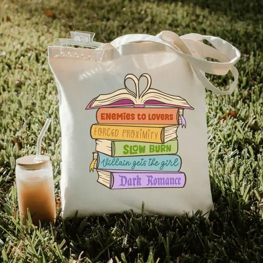 Romance Book Trope Heart Stack Tote
