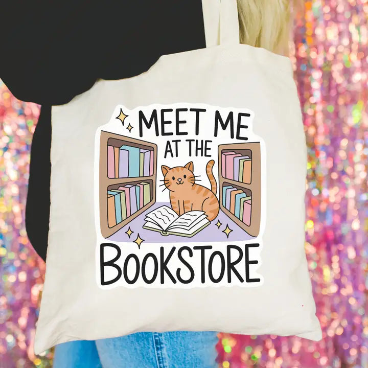 Bookish Lover - Reader Tote Bag Meet Me at Bookstore Cat
