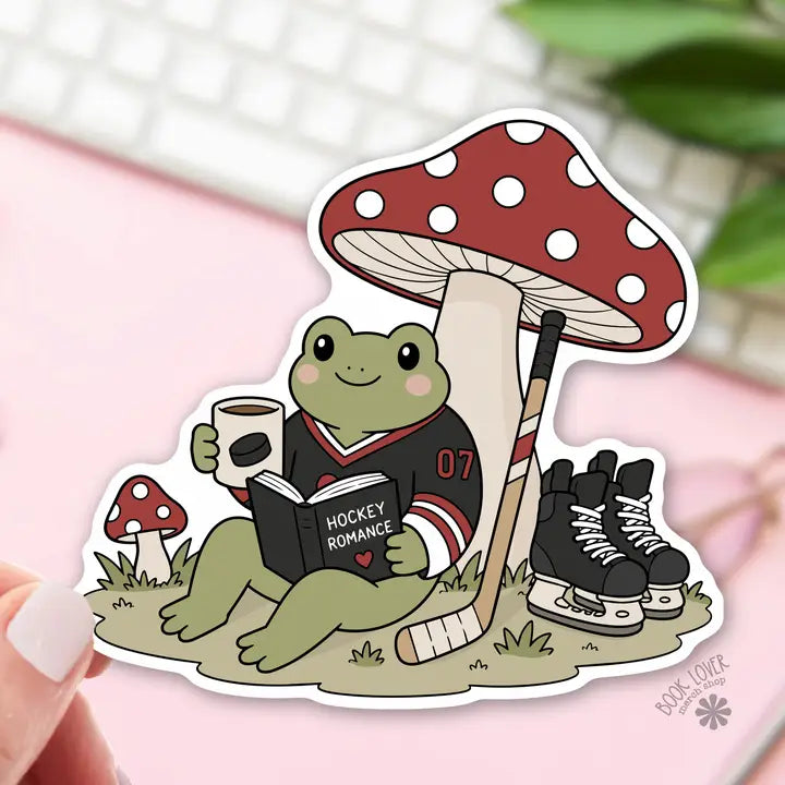 308. Hockey Romance Frog / Bookish Sticker / Reader Gift