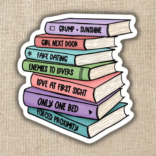 Romance Tropes Book Stack Sticker