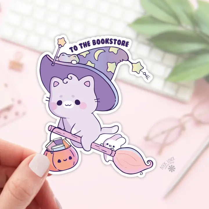 712. To The Bookstore Halloween Cat Stickers / Bookish Stickers