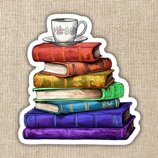 Vintage Rainbow Book Stack Sticker